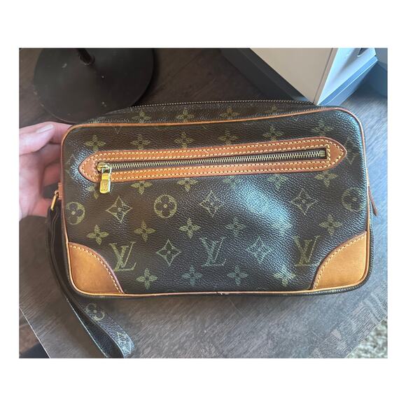 LOUIS VUITTON VINTAGE MONOGRAM POCHETTE MARLY DRAGONNE WRISTLET - Picture 1 of 11